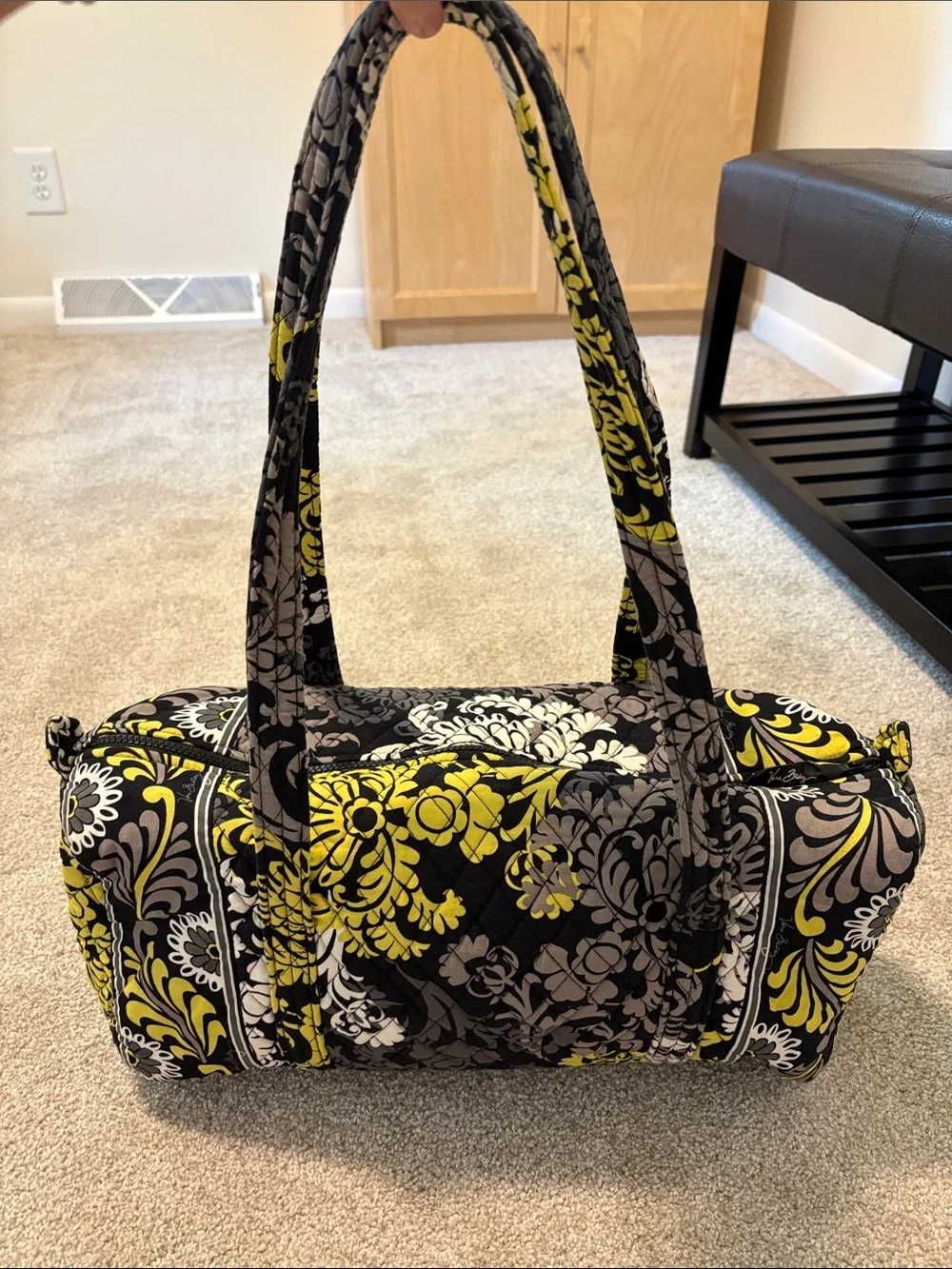Quilted Vera Bradley Floral Bag in Yellow & Black - Shoulder Tote